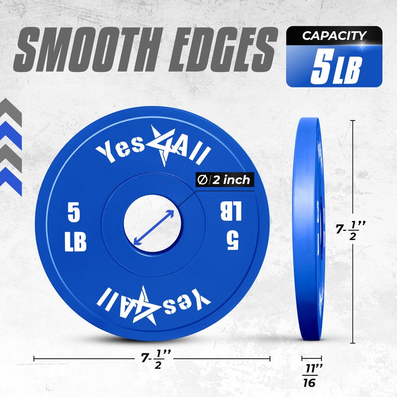 ياس 4 أول لوحات وزن كسور من YES4ALL، مجموعة من 2 لوح تغيير مطاطي لرفع الأثقال، 5 رطل، أوزان صغيرة 2 بوصة للحديد الأوليمبي - Image 2